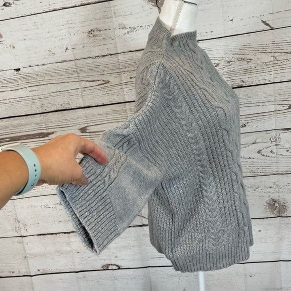 Vince Camuto Cable Stitch 3/4 Sleeve Mock Neck Relaxed Fit Mixed Knit Sweater - Picture 6 of 12